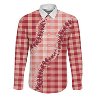 Red Hawaii Palaka Family Matching Short Sleeve Bodycon Dress and Hawaiian Shirt Hawaiian Pikake Lei LT05 Dad's Shirt - Long Sleeve Red - Polynesian Pride
