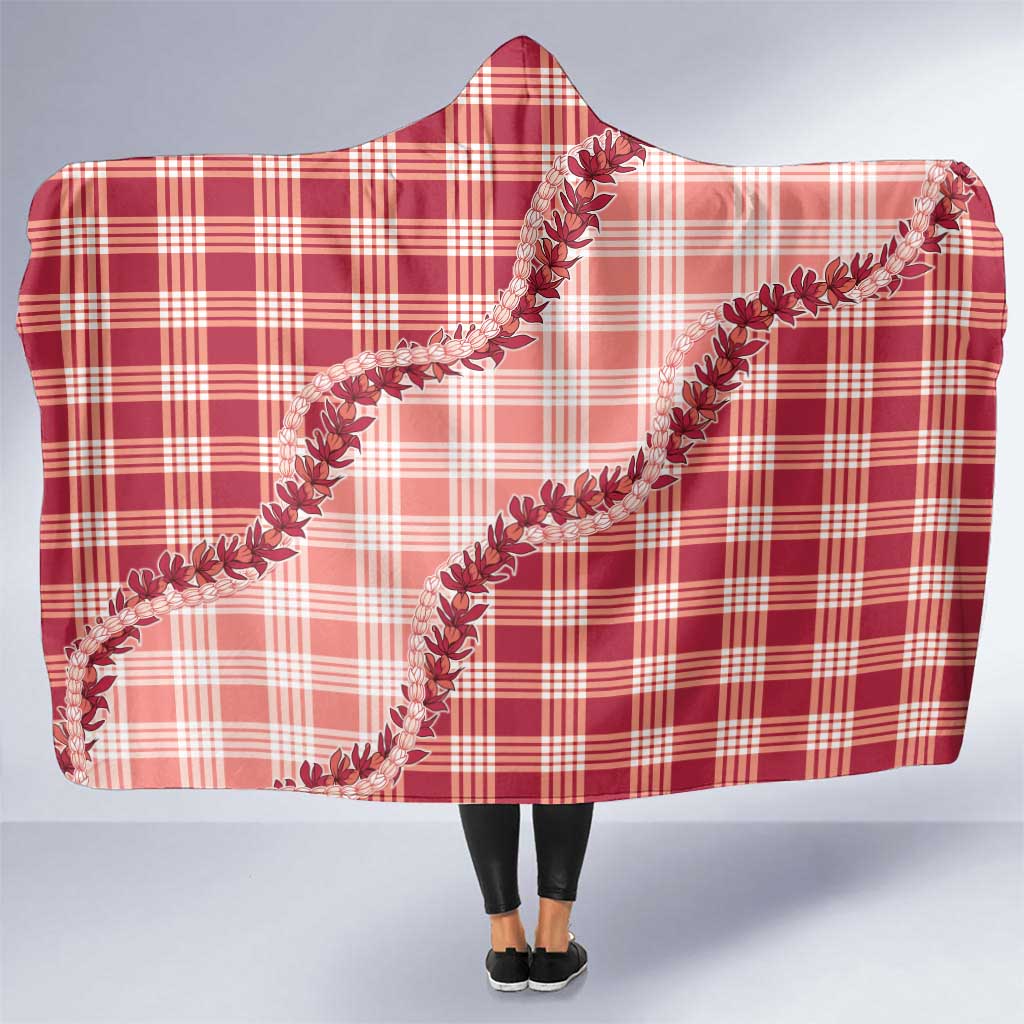 Red Hawaii Palaka Hooded Blanket Hawaiian Pikake Lei