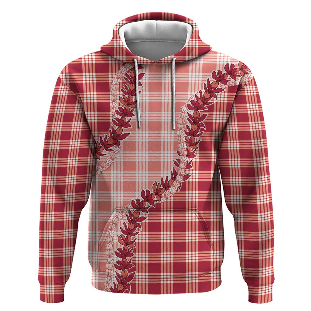 Red Hawaii Palaka Hoodie Hawaiian Pikake Lei