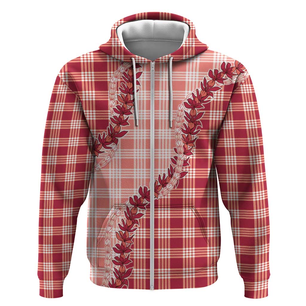 Red Hawaii Palaka Hoodie Hawaiian Pikake Lei