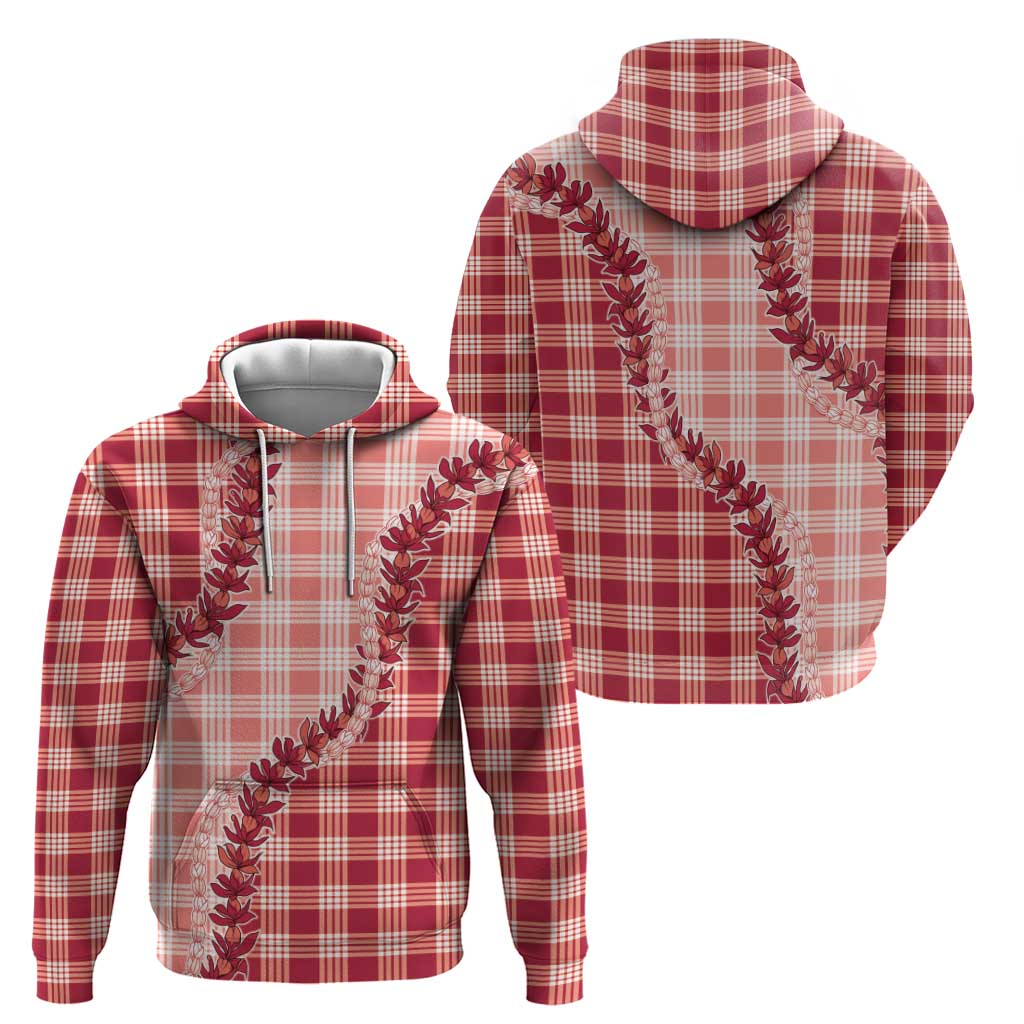 Red Hawaii Palaka Hoodie Hawaiian Pikake Lei