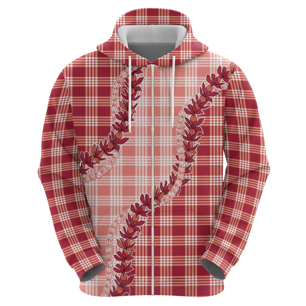 Red Hawaii Palaka Hoodie Hawaiian Pikake Lei