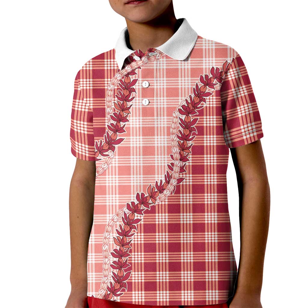 Red Hawaii Palaka Kid Polo Shirt Hawaiian Pikake Lei