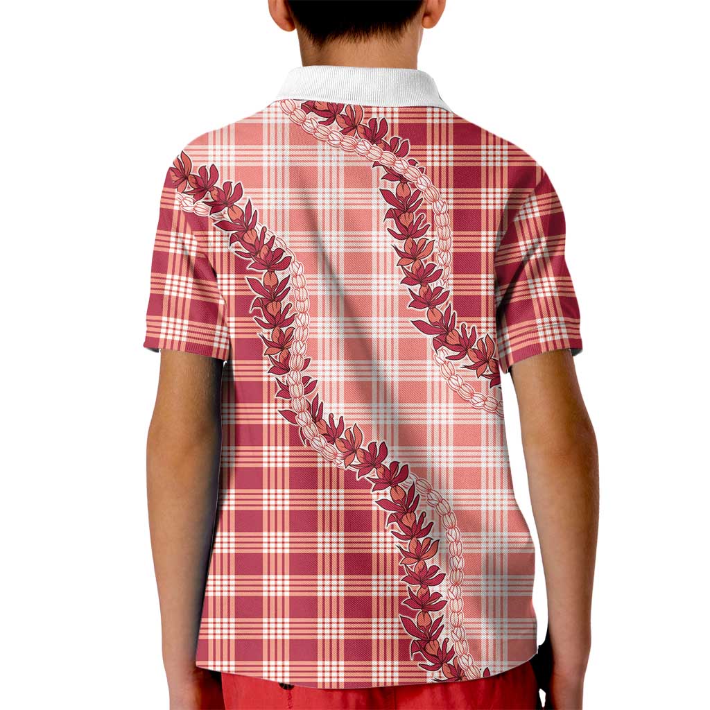 Red Hawaii Palaka Kid Polo Shirt Hawaiian Pikake Lei LT05 - Polynesian Pride