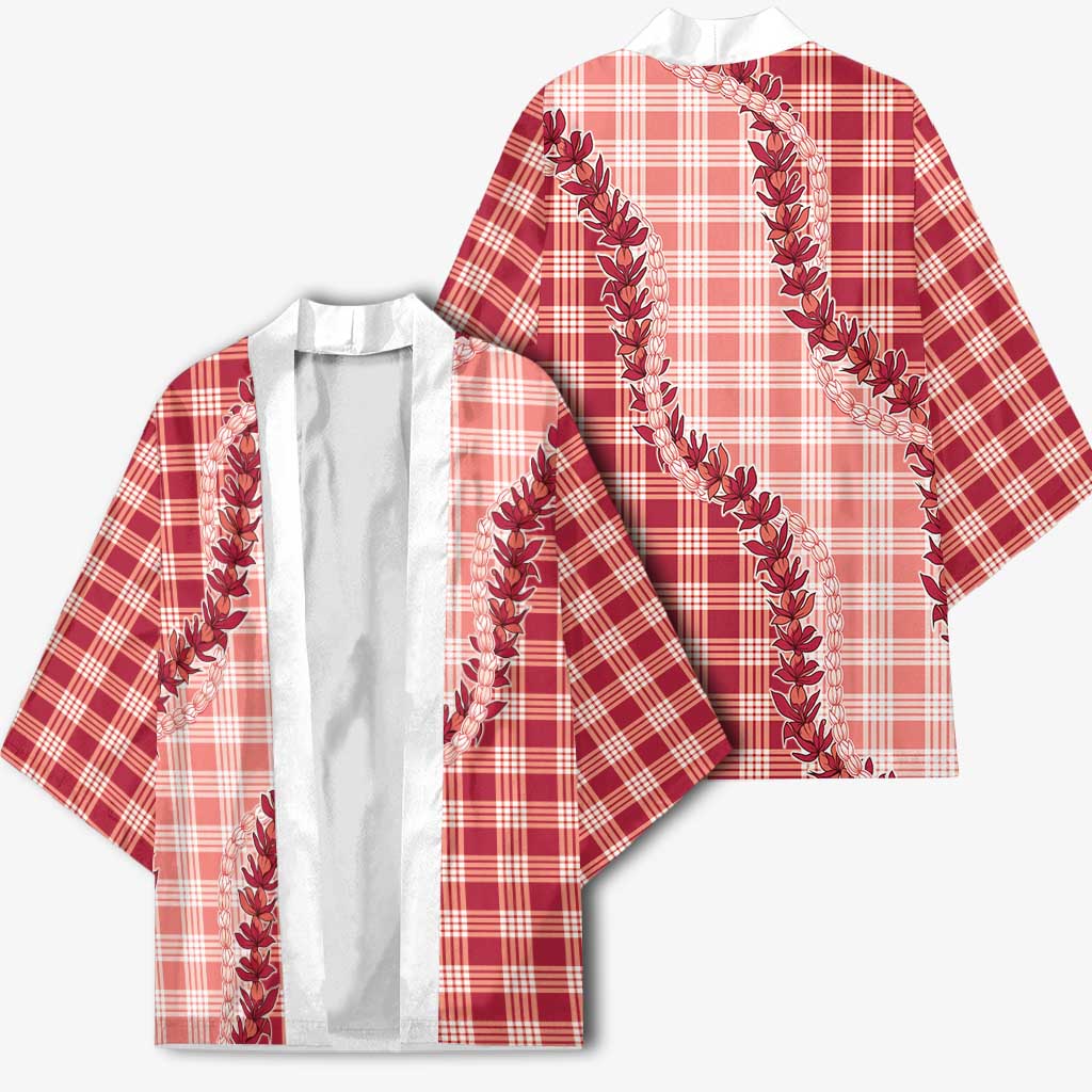 Red Hawaii Palaka Kimono Hawaiian Pikake Lei LT05 - Polynesian Pride