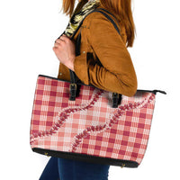 Red Hawaii Palaka Leather Tote Bag Hawaiian Pikake Lei