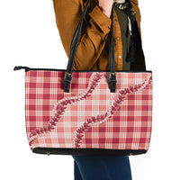 Red Hawaii Palaka Leather Tote Bag Hawaiian Pikake Lei