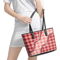 Red Hawaii Palaka Leather Tote Bag Hawaiian Pikake Lei