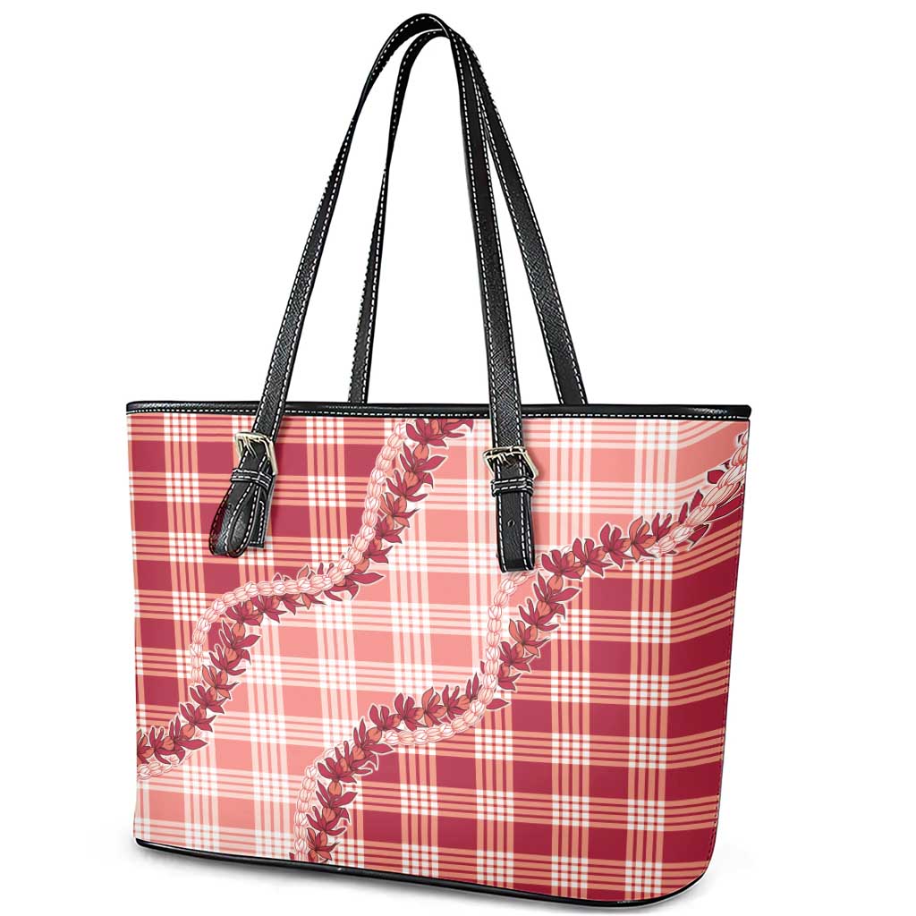 Red Hawaii Palaka Leather Tote Bag Hawaiian Pikake Lei