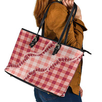 Red Hawaii Palaka Leather Tote Bag Hawaiian Pikake Lei