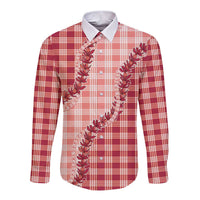 Red Hawaii Palaka Long Sleeve Button Shirt Hawaiian Pikake Lei