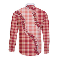 Red Hawaii Palaka Long Sleeve Button Shirt Hawaiian Pikake Lei
