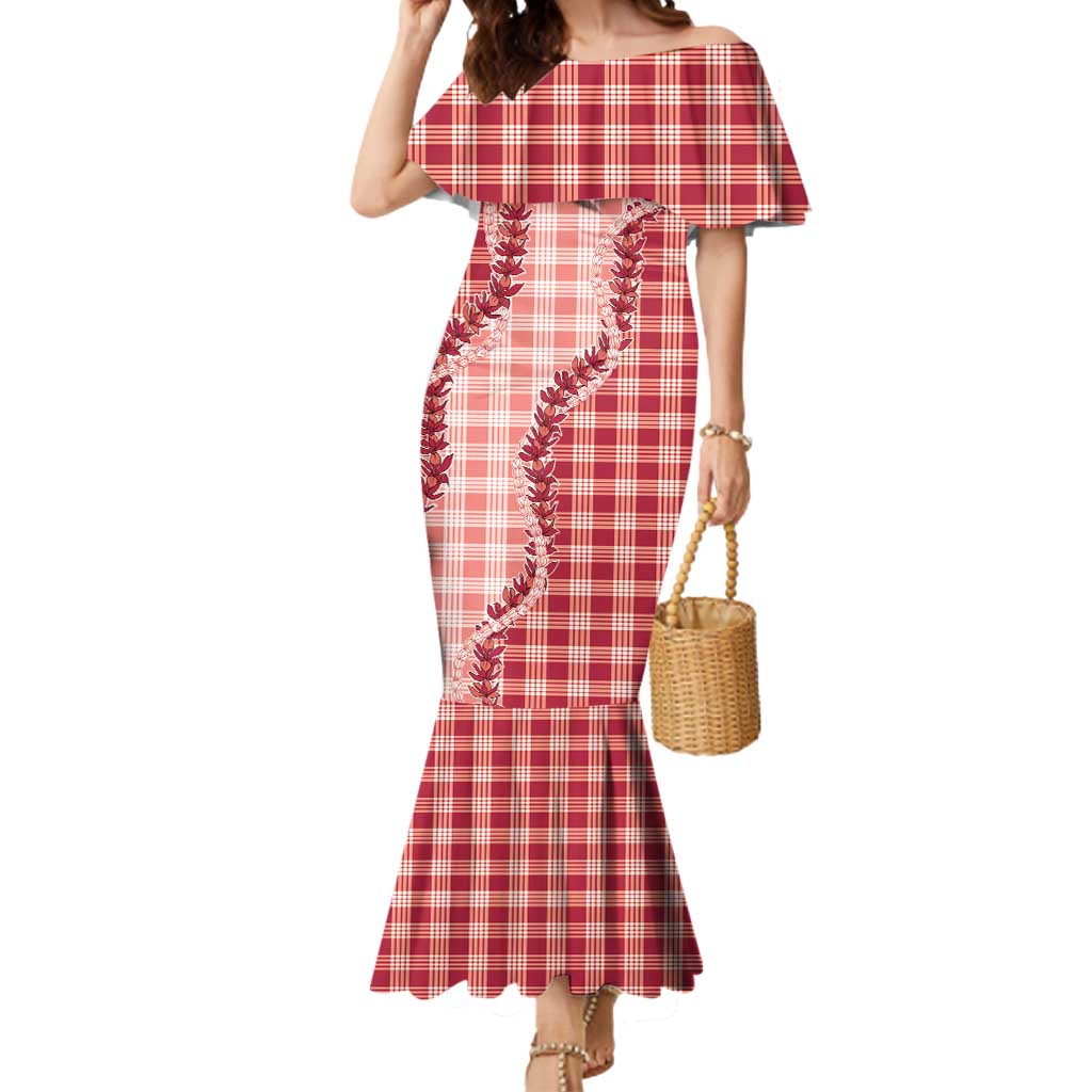 Red Hawaii Palaka Mermaid Dress Hawaiian Pikake Lei