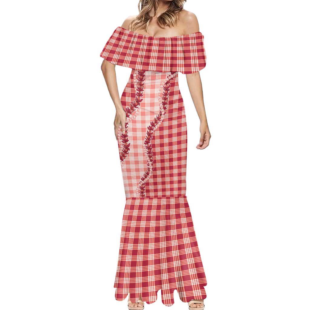 Red Hawaii Palaka Mermaid Dress Hawaiian Pikake Lei