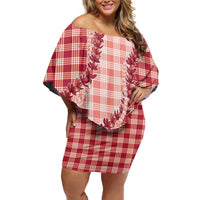 Red Hawaii Palaka Off Shoulder Short Dress Hawaiian Pikake Lei LT05 Women Red - Polynesian Pride