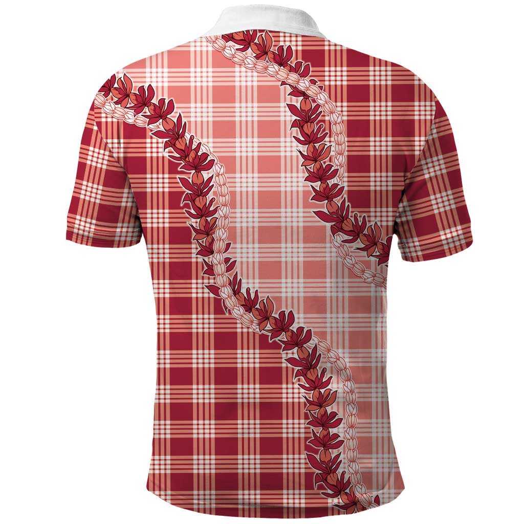 Red Hawaii Palaka Polo Shirt Hawaiian Pikake Lei LT05 - Polynesian Pride
