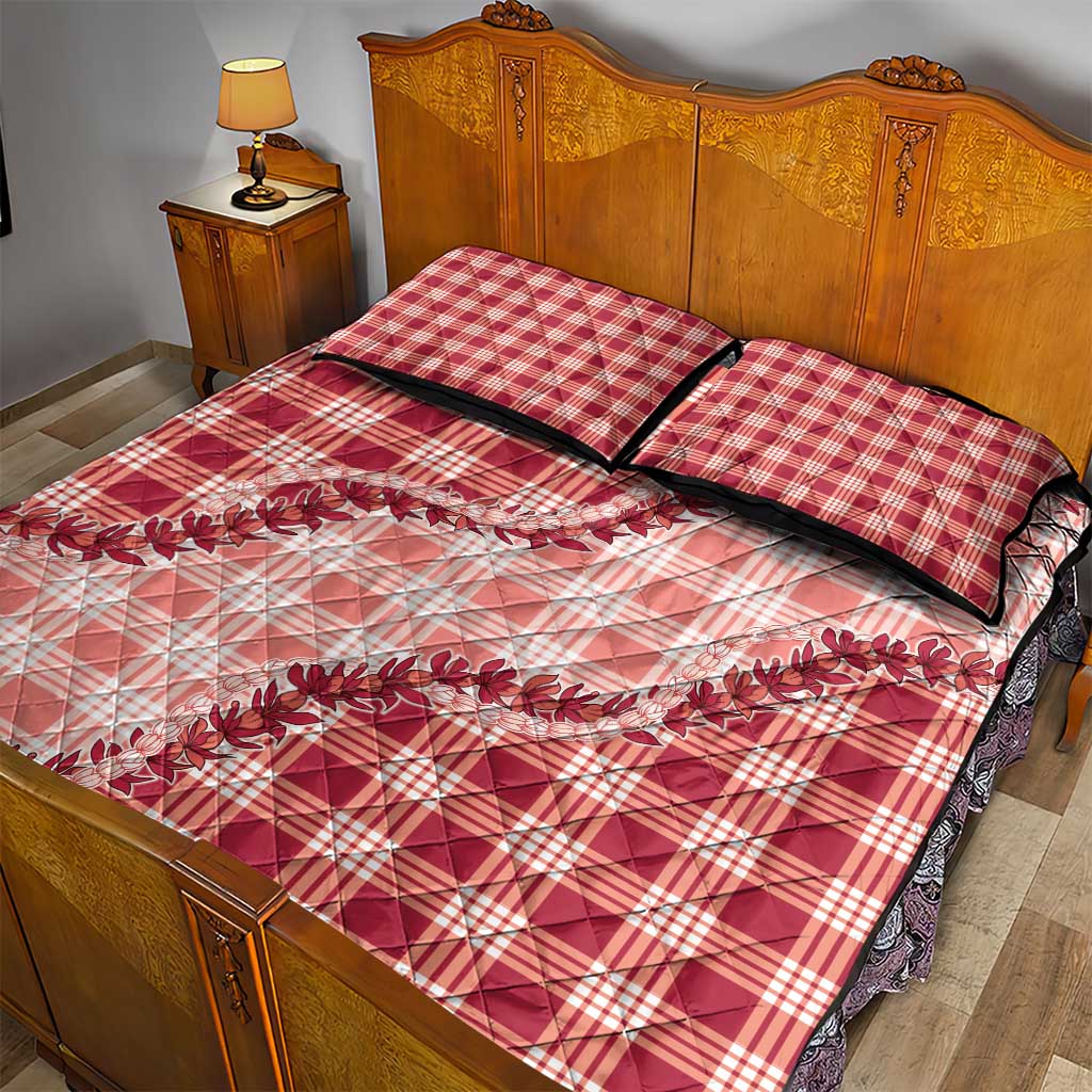 Red Hawaii Palaka Quilt Bed Set Hawaiian Pikake Lei LT05 - Polynesian Pride