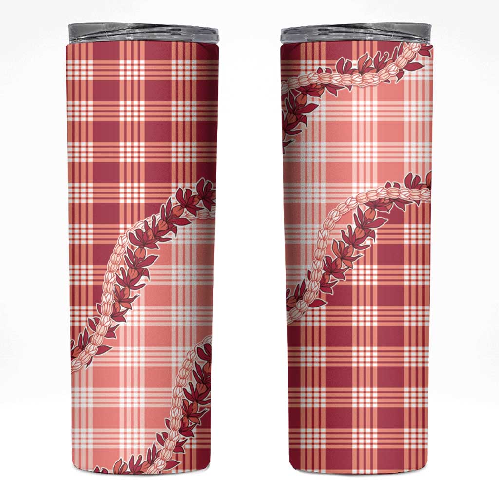 Red Hawaii Palaka Skinny Tumbler Hawaiian Pikake Lei