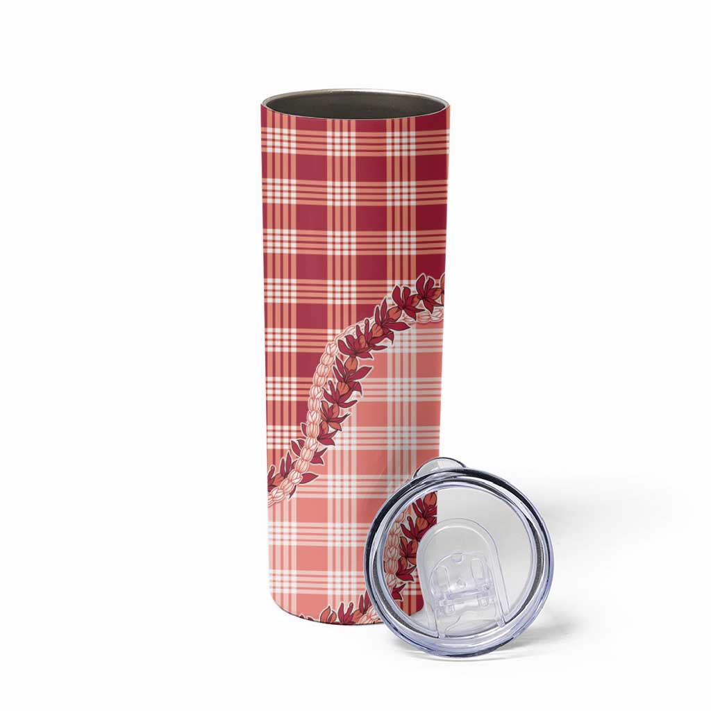 Red Hawaii Palaka Skinny Tumbler Hawaiian Pikake Lei