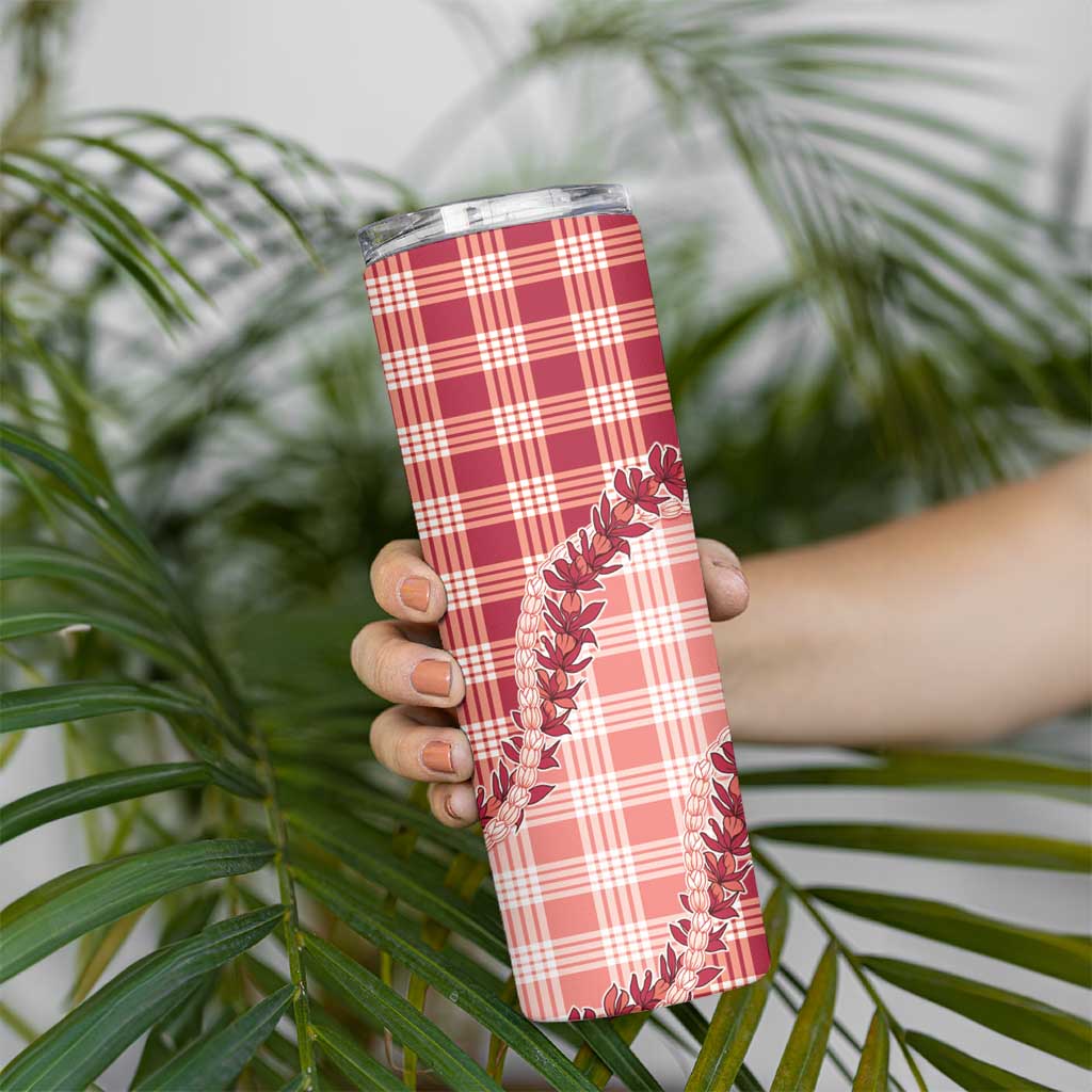 Red Hawaii Palaka Skinny Tumbler Hawaiian Pikake Lei