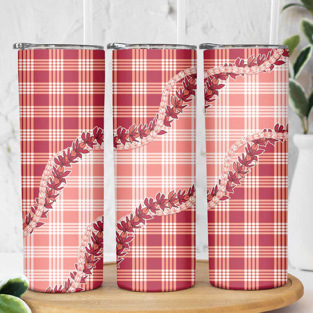 Red Hawaii Palaka Skinny Tumbler Hawaiian Pikake Lei
