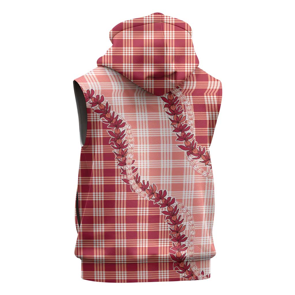 Red Hawaii Palaka Sleeveless Hoodie Hawaiian Pikake Lei