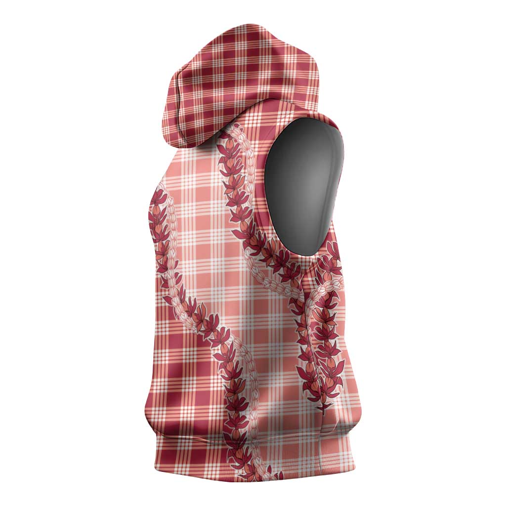 Red Hawaii Palaka Sleeveless Hoodie Hawaiian Pikake Lei