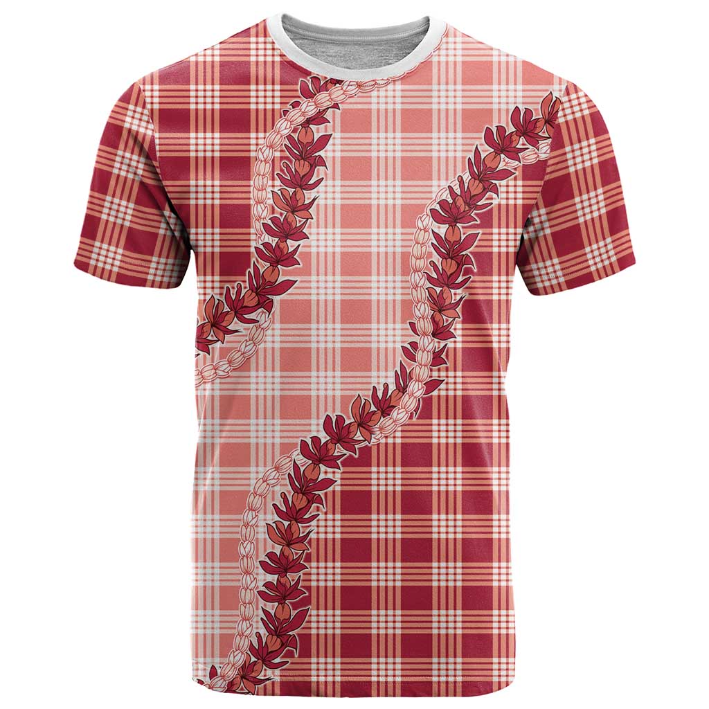 Red Hawaii Palaka T Shirt Hawaiian Pikake Lei