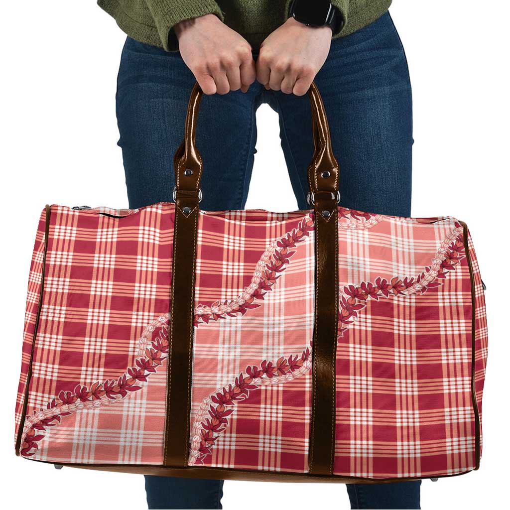 Red Hawaii Palaka Travel Bag Hawaiian Pikake Lei