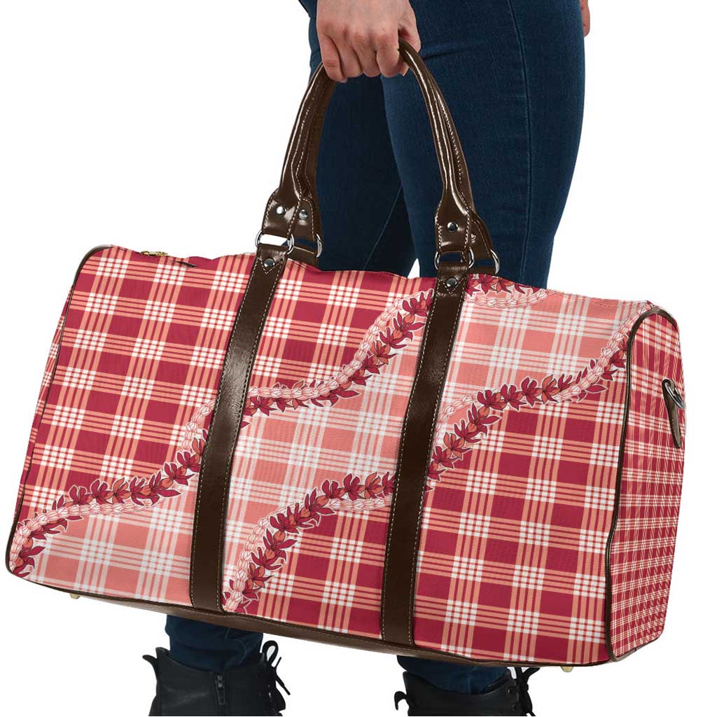 Red Hawaii Palaka Travel Bag Hawaiian Pikake Lei
