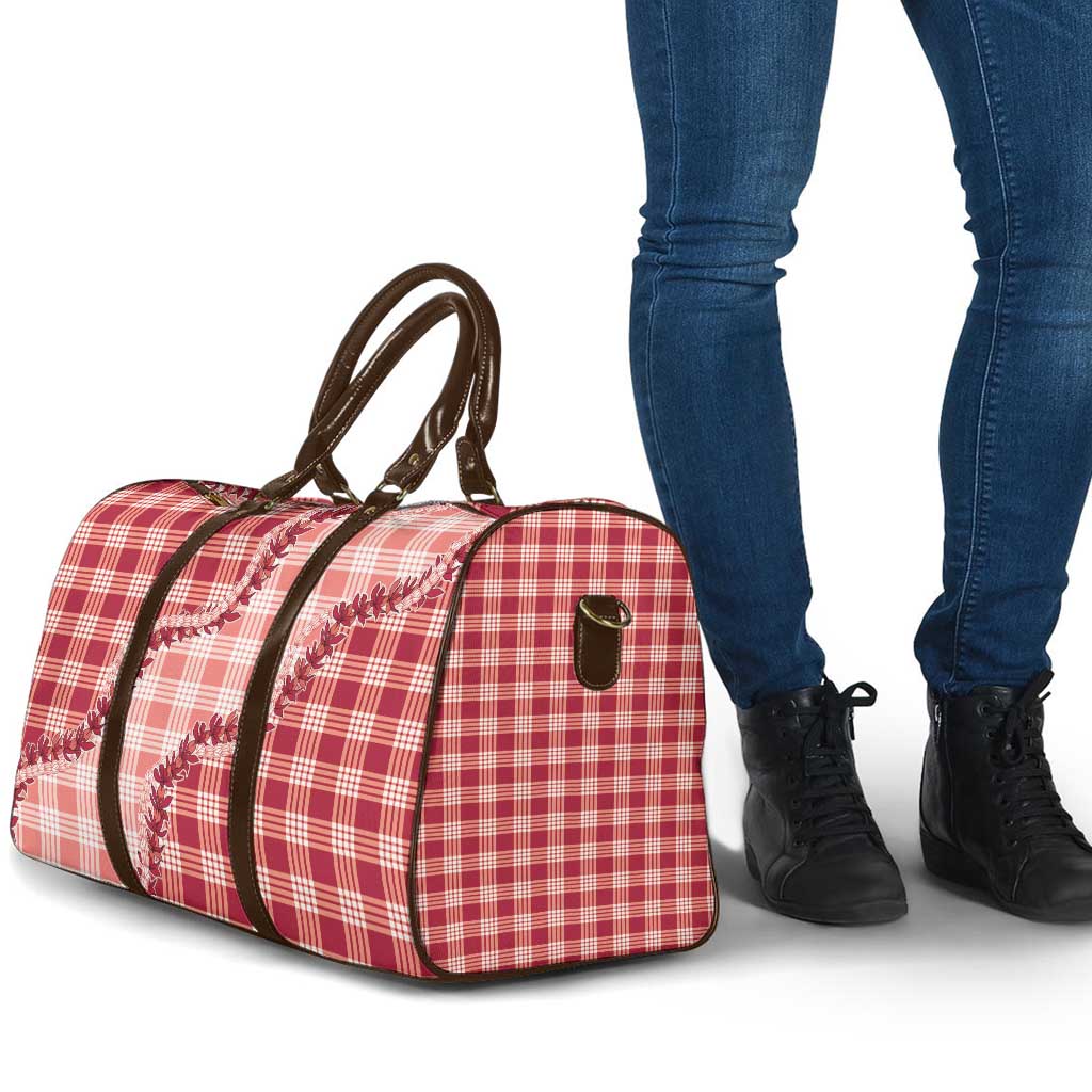 Red Hawaii Palaka Travel Bag Hawaiian Pikake Lei