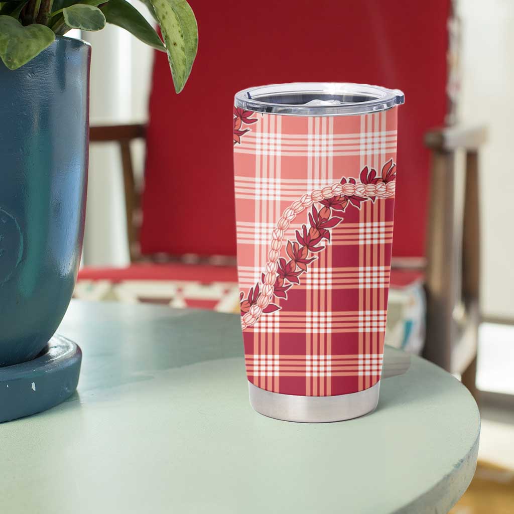 Red Hawaii Palaka Tumbler Cup Hawaiian Pikake Lei LT05 - Polynesian Pride