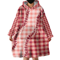 Red Hawaii Palaka Wearable Blanket Hoodie Hawaiian Pikake Lei