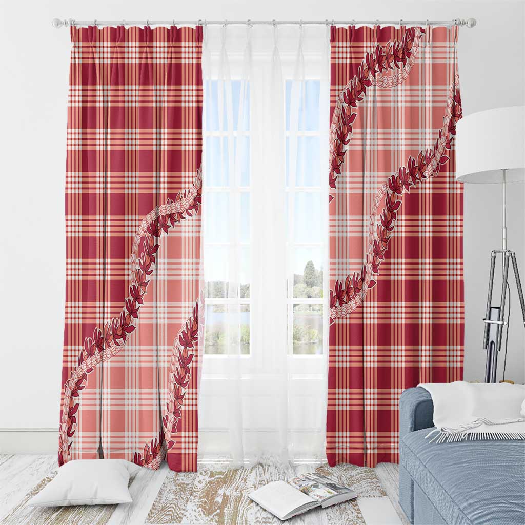 Red Hawaii Palaka Window Curtain Hawaiian Pikake Lei LT05 - Polynesian Pride