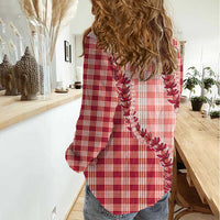 Red Hawaii Palaka Women Casual Shirt Hawaiian Pikake Lei
