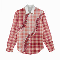 Red Hawaii Palaka Women Casual Shirt Hawaiian Pikake Lei