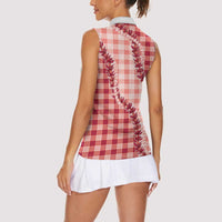 Red Hawaii Palaka Women Sleeveless Polo Shirt Hawaiian Pikake Lei LT05 - Polynesian Pride