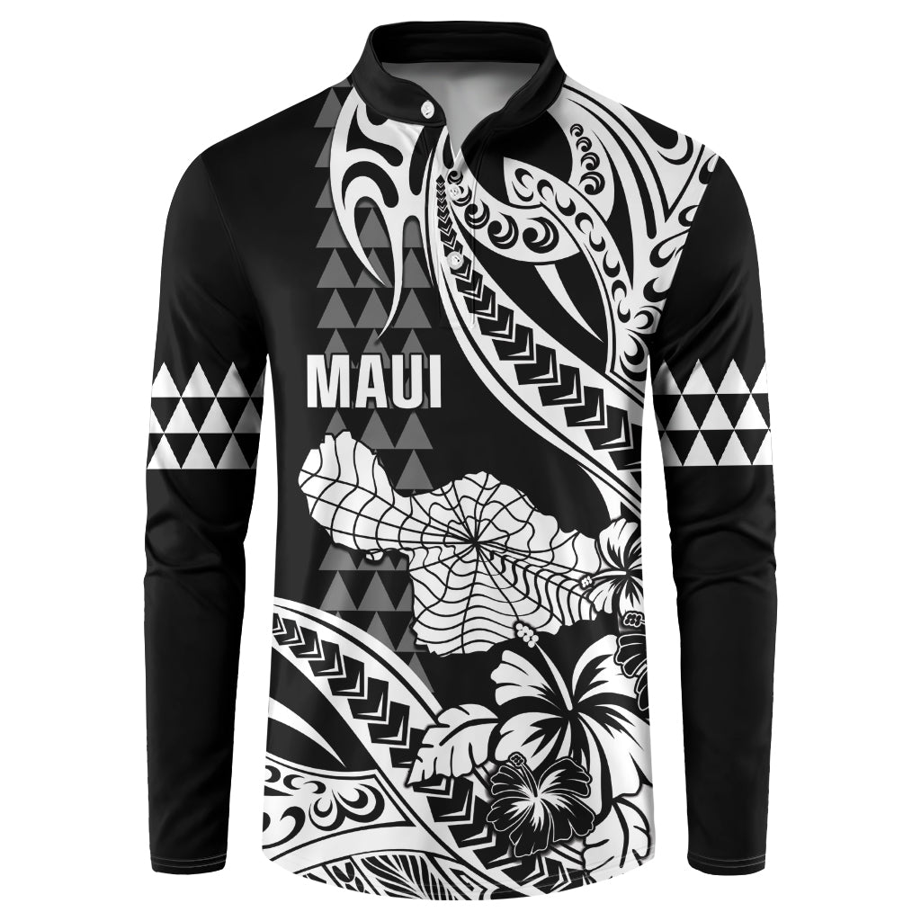 Hawaii Maui Upena Kiloi Button Sweatshirt Kakau Tribal Pattern Black Version