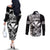 Hawaii Maui Upena Kiloi Couples Matching Off The Shoulder Long Sleeve Dress and Long Sleeve Button Shirt Kakau Tribal Pattern Black Version