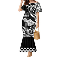 Hawaii Maui Upena Kiloi Family Matching Mermaid Dress and Hawaiian Shirt Kakau Tribal Pattern Black Version