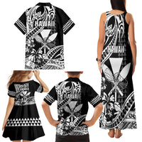 Hawaii Maui Upena Kiloi Family Matching Tank Maxi Dress and Hawaiian Shirt Kakau Tribal Pattern Black Version