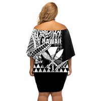 Hawaii Maui Upena Kiloi Off Shoulder Short Dress Kakau Tribal Pattern Black Version