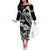 Hawaii Maui Upena Kiloi Off The Shoulder Long Sleeve Dress Kakau Tribal Pattern Black Version