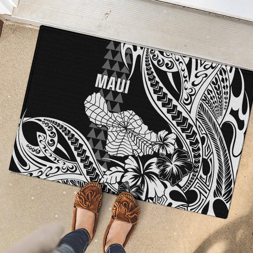 Hawaii Maui Upena Kiloi Rubber Doormat Kakau Tribal Pattern Black Version