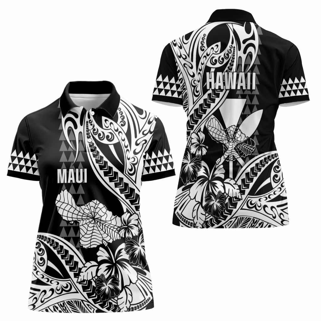 Hawaii Maui Upena Kiloi Women Polo Shirt Kakau Tribal Pattern Black Version