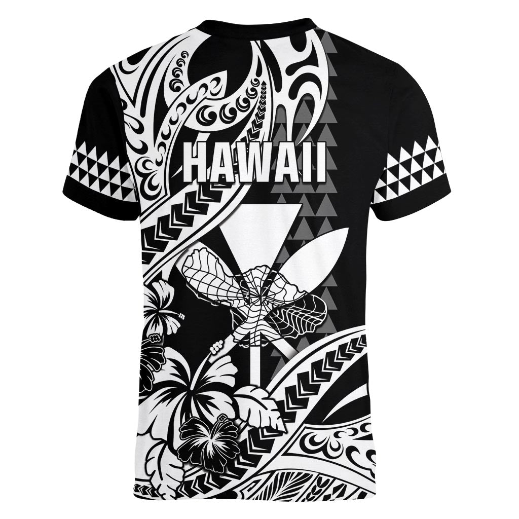 Hawaii Maui Upena Kiloi Women V-Neck T-Shirt Kakau Tribal Pattern Black Version