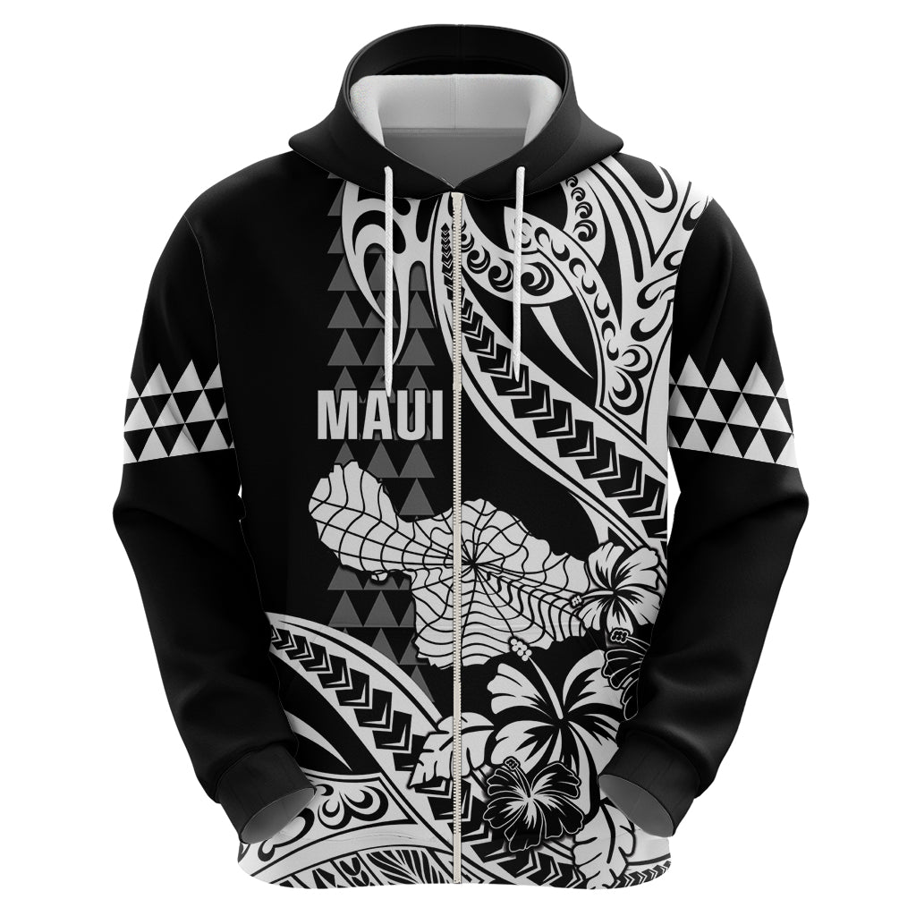 Hawaii Maui Upena Kiloi Zip Hoodie Kakau Tribal Pattern Black Version