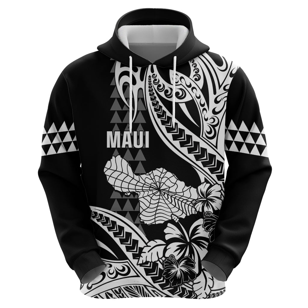 Hawaii Maui Upena Kiloi Zip Hoodie Kakau Tribal Pattern Black Version