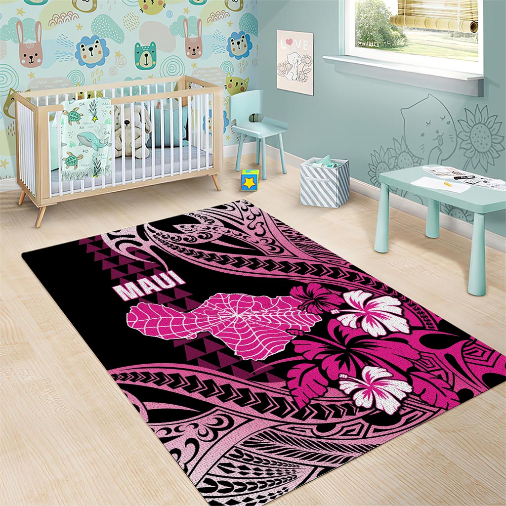 Hawaii Maui Upena Kiloi Area Rug Kakau Tribal Pattern Pink Version