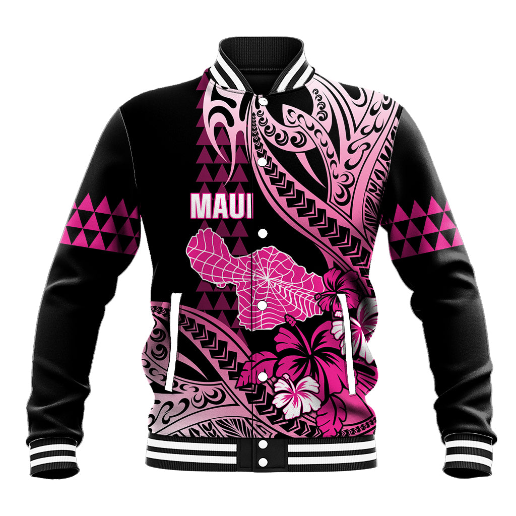 Hawaii Maui Upena Kiloi Baseball Jacket Kakau Tribal Pattern Pink Version